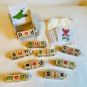 Wooden Montessori Learning Toy; Phonetic Reading Blocks +Flashcards #montessori